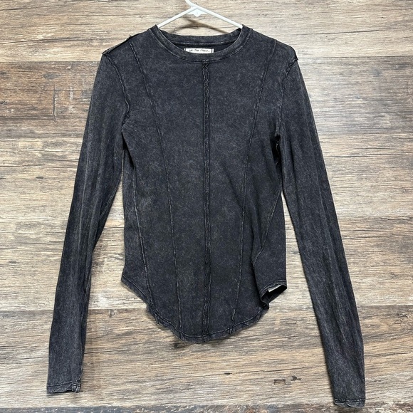 We The Free Black Distressed Fitted Long Sleeve Top - Picture 1 of 6